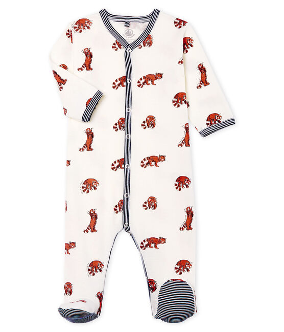 Baby-Strampler aus Rippstrick für Jungen weiss MARSHMALLOW/weiss MULTICO