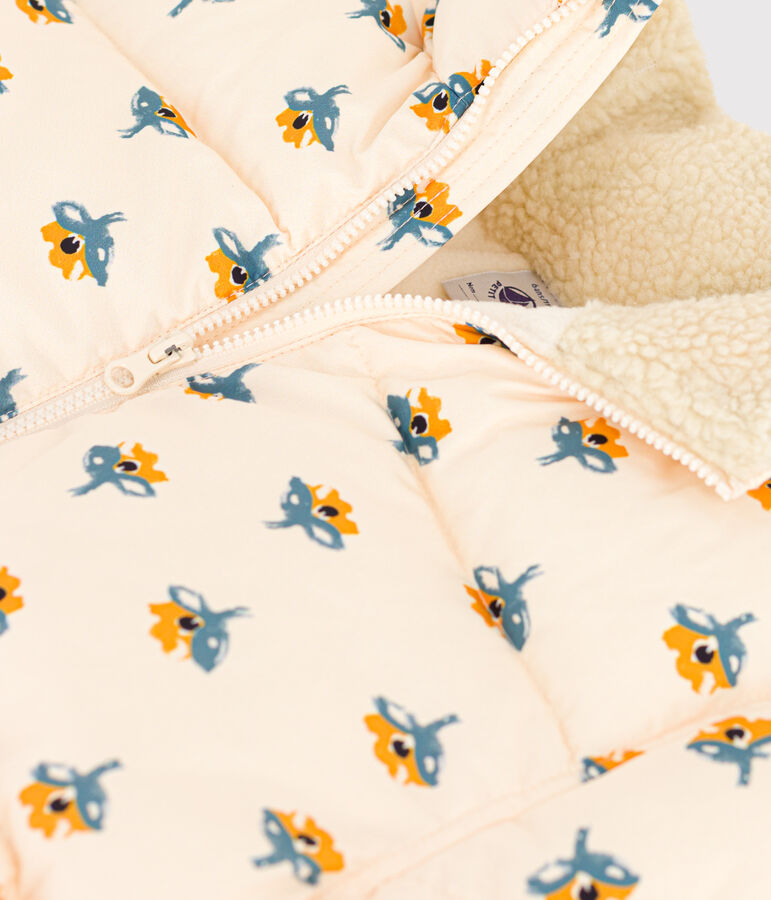 Kinder-Winterjacke mit ausziehbarer Kapuze f&uuml;r M&auml;dchen naturfarben/vielfarbig