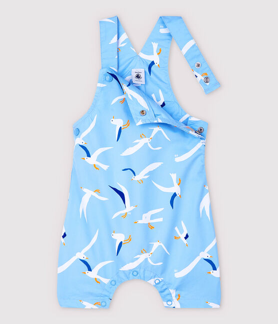 Kurze Baby-Latzhose aus Sergestoff für Jungen blau JASMIN/weiss MULTICO