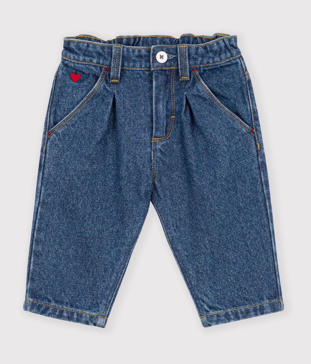 Baby-Hose aus einfarbigem Denim mit Herzstickerei blau