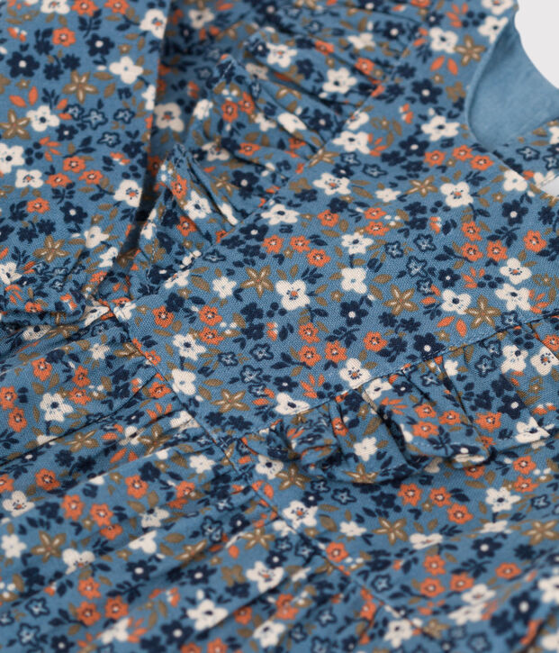 Bedrucktes lang&auml;rmeliges Babykleid aus Baumwollgaze blau/vielfarbig