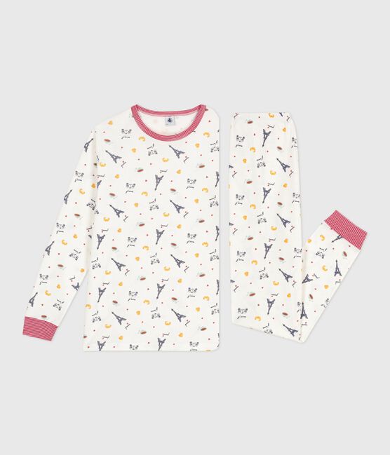 Kinder-Pyjama aus Baumwolle mit Paris-Motiven weiss MARSHMALLOW/weiss MULTICO