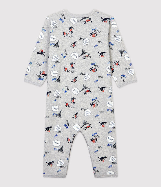 Baby-Strampler ohne Füße aus Bio-Baumwolle mit Paris-Motiv grau BELUGA/weiss MULTICO