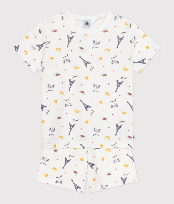 Kinder-Kurzpyjama aus Baumwolle mit Paris-Motiven weiss MARSHMALLOW/weiss MULTICO