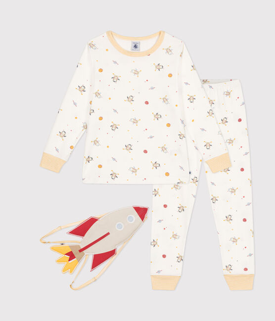Kinder-Pyjama zum Verkleiden aus Baumwolle mit Raumfahrtmotiven weiss MARSHMALLOW/weiss MULTICO