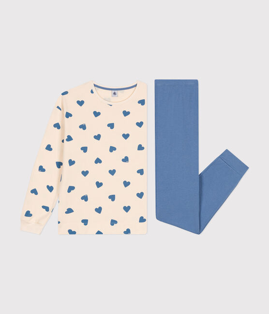 Damen-Pyjama mit zwei Stoffen aus Baumwolle blau BEACH/ AVALANCHE