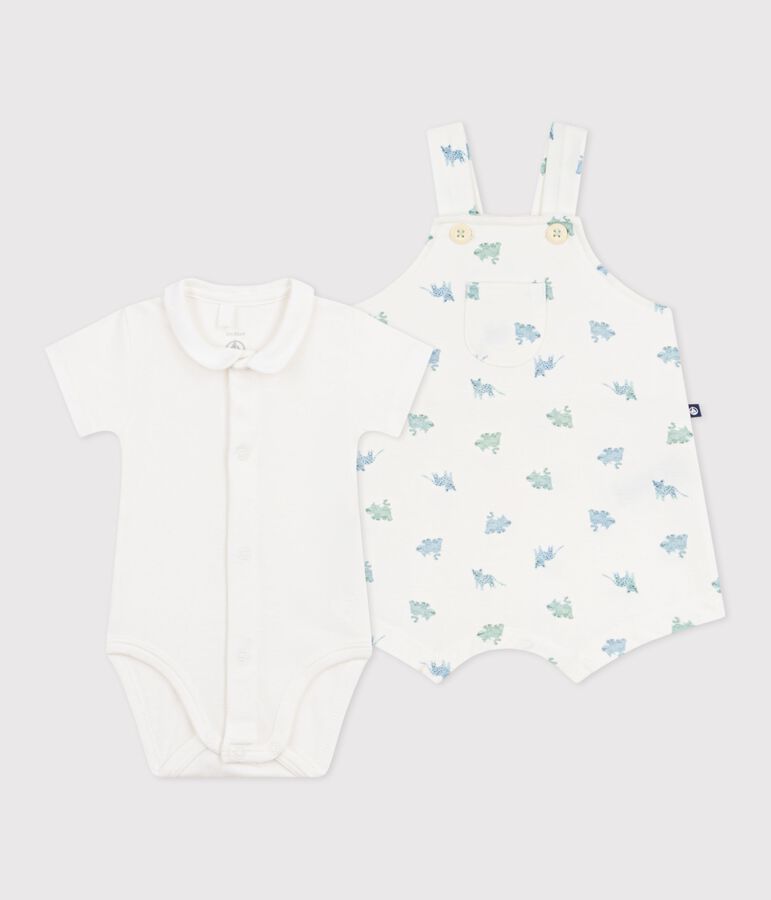 Baby-Set Latzhose und Body aus Baumwolle mit Tiermotiven weiss MARSHMALLOW/weiss MULTICO