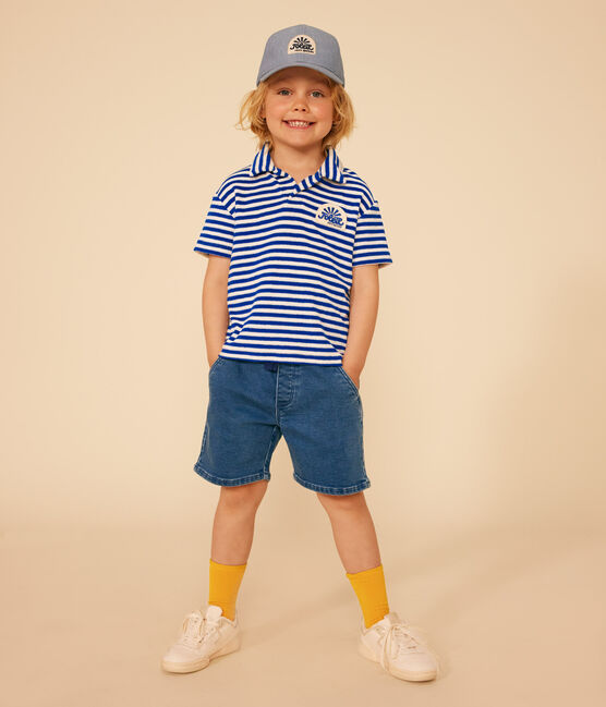 Kurzärmeliges Poloshirt aus Bouclé-Frottee Kinder/Jungen blau SURF/ AVALANCHE