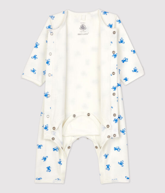 Fußloser Baby-Bodyjama aus Bio-Baumwolle weiss MARSHMALLOW/blau BRASIER