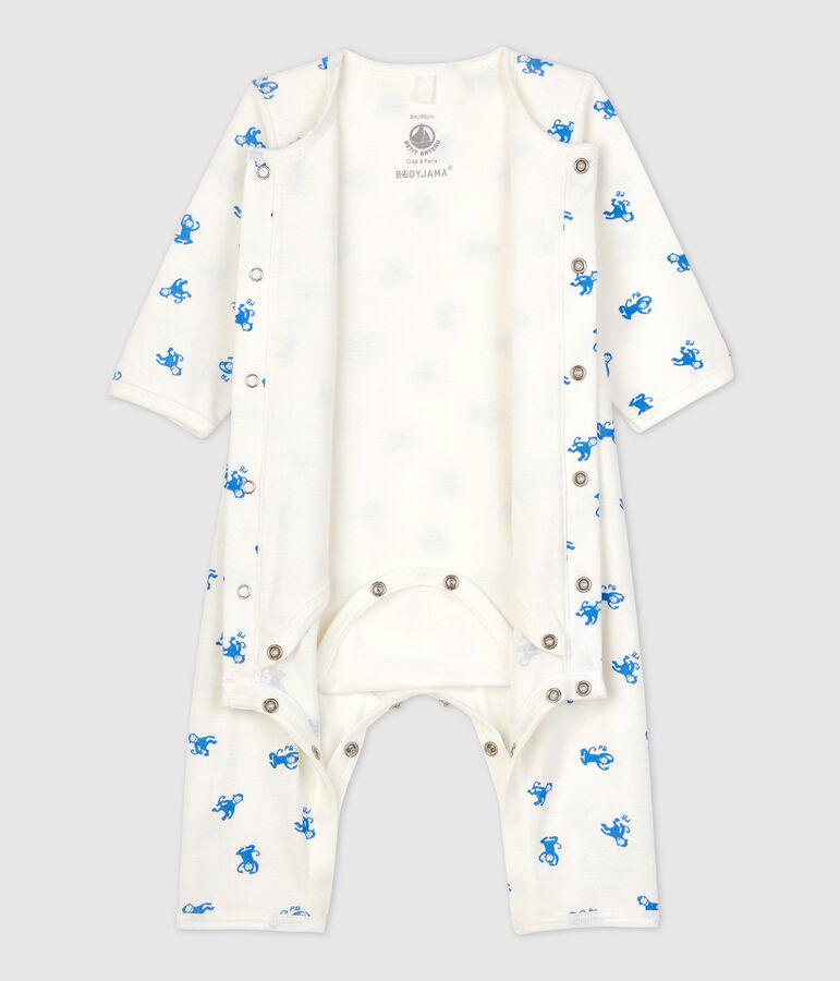 Fu&szlig;loser Baby-Bodyjama aus Bio-Baumwolle weiss/blau