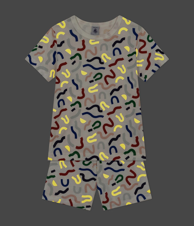 Kurzer Kinderpyjama aus Baumwolle mit Printmotiv mit Leuchteffekt weiss/vielfarbig