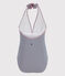 Einteiliger Damen-Badeanzug mit Streifen blau MEDIEVAL/weiss MARSHMALLOW