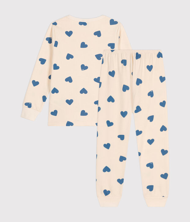 Kinder-Pyjama aus aufgerautem Molton mit Herzmuster blau/blau