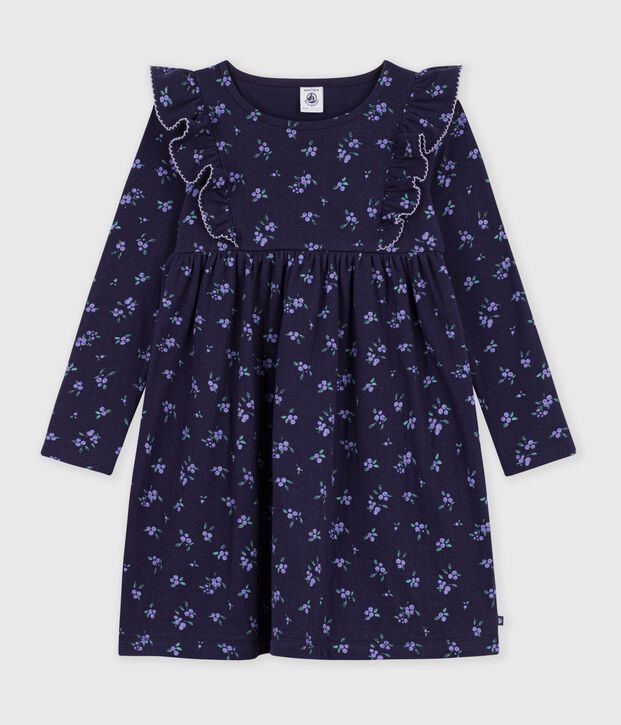 Lang&auml;rmeliges Kinder-Kleid aus Baumwolle mit Blumenmuster blau/vielfarbig