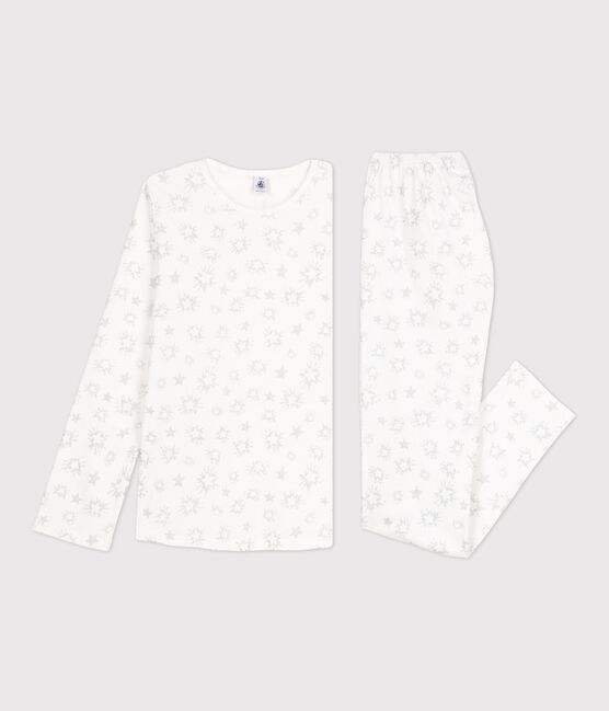 Kinderpyjama aus Baumwolle mit Sternen-Print für Mädchen weiss MARSHMALLOW/weiss MULTICO