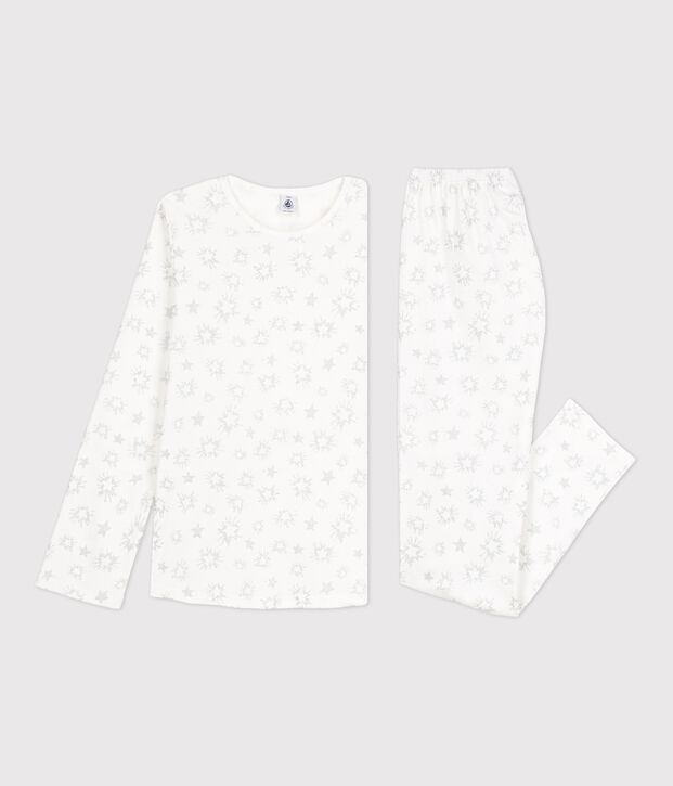 Kinderpyjama aus Baumwolle mit Sternen-Print f&uuml;r M&auml;dchen weiss/vielfarbig