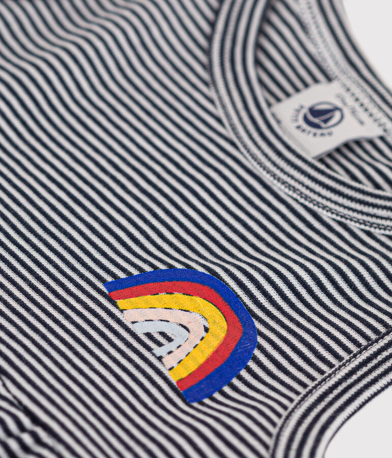 &Auml;rmelloses Baby-Kleid aus gestreifter Baumwolle blau/weiss