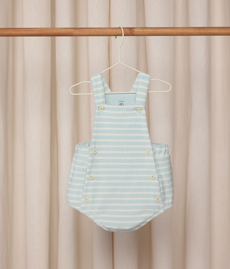 Baby-Kurzoverall aus Baumwollfrottee mit Streifen blau/naturfarben