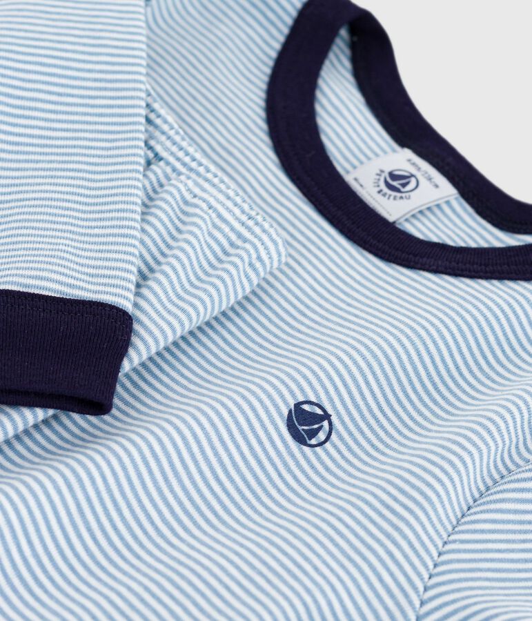 Kinder-Pyjama aus Baumwolle mit Streifen blau/weiss