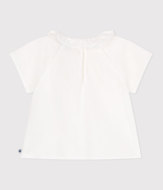 Kurzärmelige Baby-Bluse aus gestreiftem Seersucker weiss ECUME