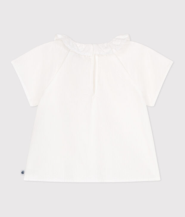 Kurz&auml;rmelige Baby-Bluse aus gestreiftem Seersucker weiss