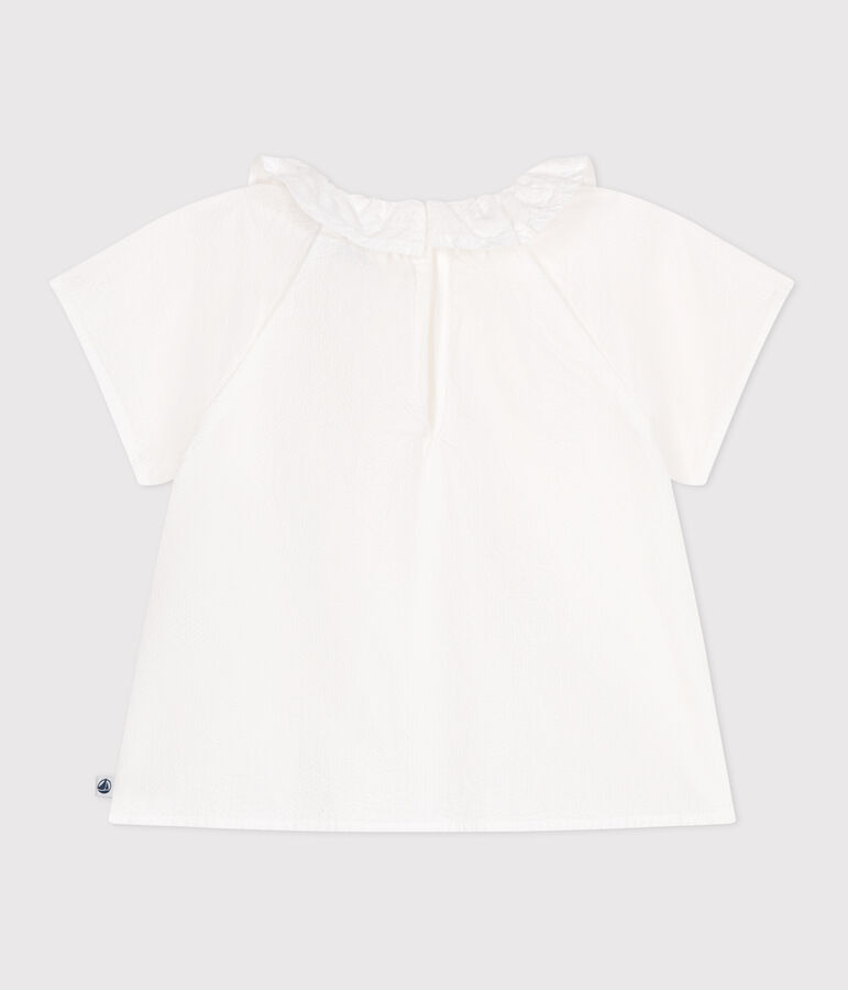 Kurz&auml;rmelige Baby-Bluse aus gestreiftem Seersucker weiss