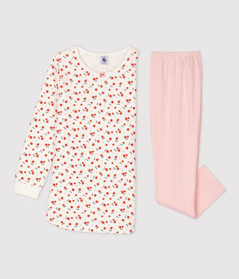 Baumwoll-Nachthemd mit floralem Print f&uuml;r M&auml;dchen weiss MARSHMALLOW/weiss MULTICO