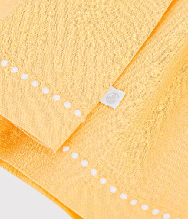 Kurz&auml;rmeliges Baby-Kleid aus einfarbigem Baumwoll-/Leinenstoff gelb