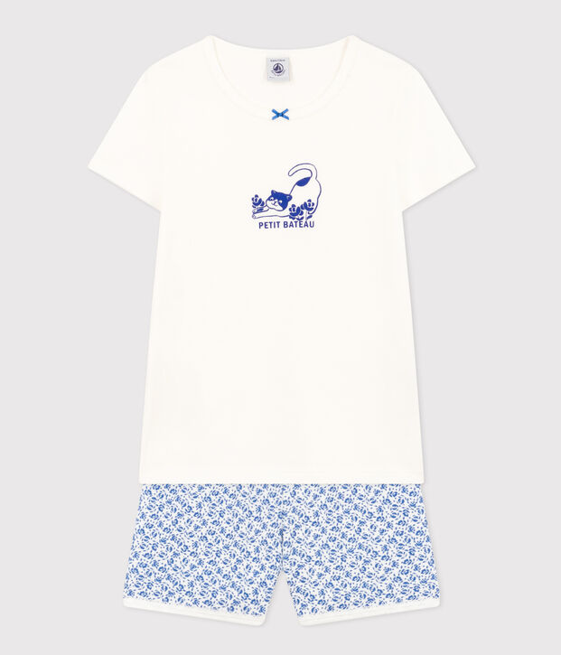 Kurzer Kinderpyjama aus Baumwolle blau/blau