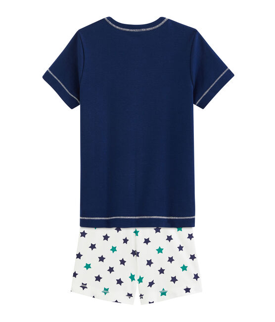 Kurzpyjama aus Leinen/Baumwolle für kleine Jungen blau MEDIEVAL/weiss MULTICO