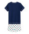 Kurzpyjama aus Leinen/Baumwolle für kleine Jungen blau MEDIEVAL/weiss MULTICO