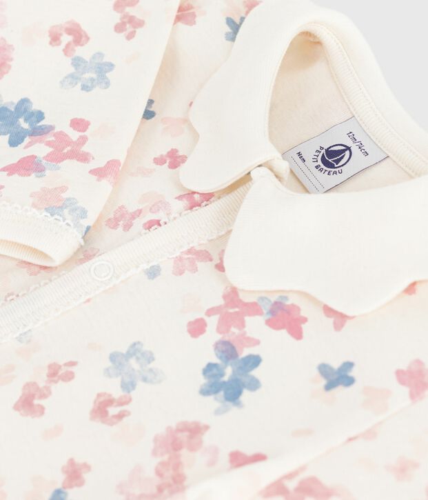 Strampler ohne F&uuml;&szlig;chen aus bedruckter Baumwolle naturfarben/vielfarbig