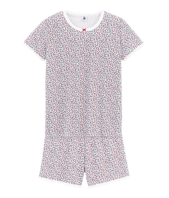 Rippstrick-Kurzpyjama für Mädchen weiss MARSHMALLOW/weiss MULTICO