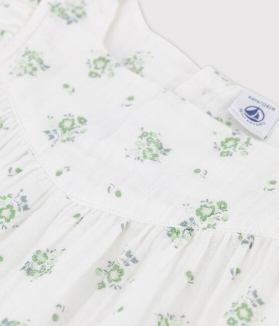 Gemusterte Bluse aus Bio-Musselin-Stoff für Mädchen weiss MARSHMALLOW/weiss MULTICO