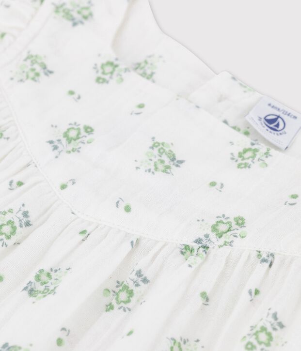Gemusterte Bluse aus Bio-Musselin-Stoff f&uuml;r M&auml;dchen weiss/vielfarbig