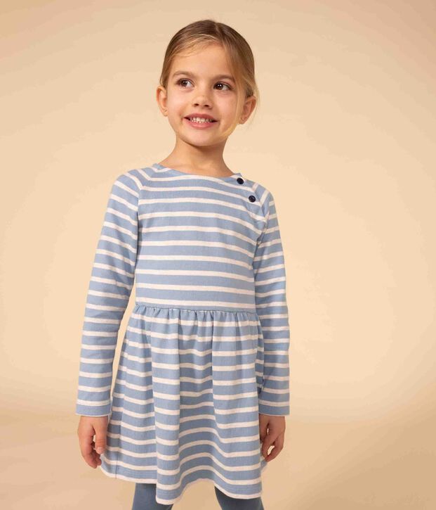 Kinderkleid aus Baumwolle mit Streifen f&uuml;r M&auml;dchen blau/beige