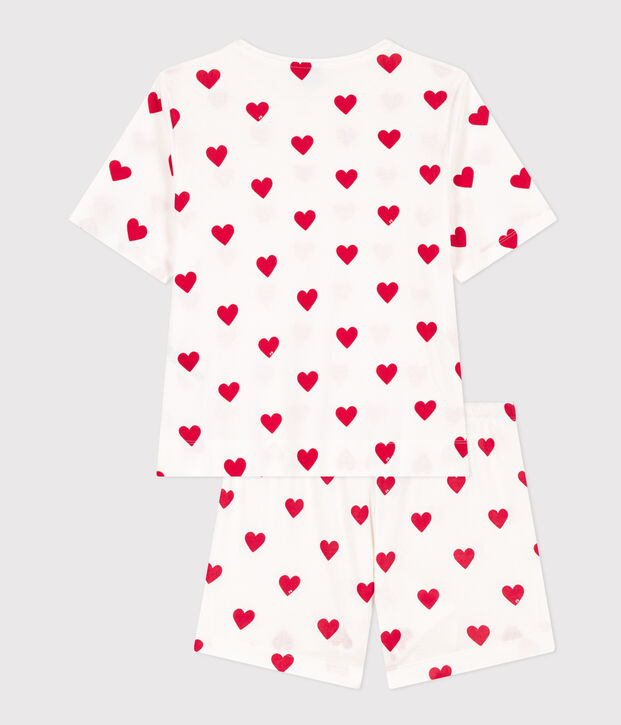 Kurz-Pyjama aus Baumwolle f&uuml;r Damen weiss/rot