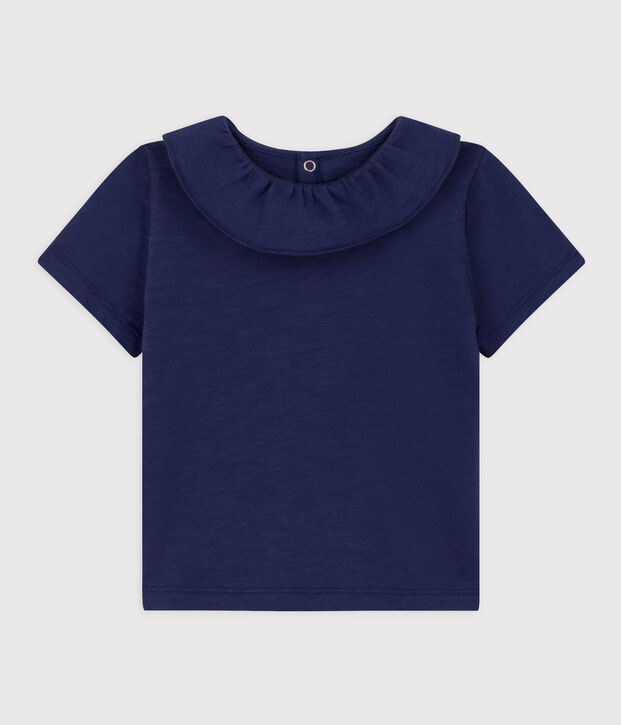 Kurz&auml;rmelige Babybluse aus geflammtem Jersey blau