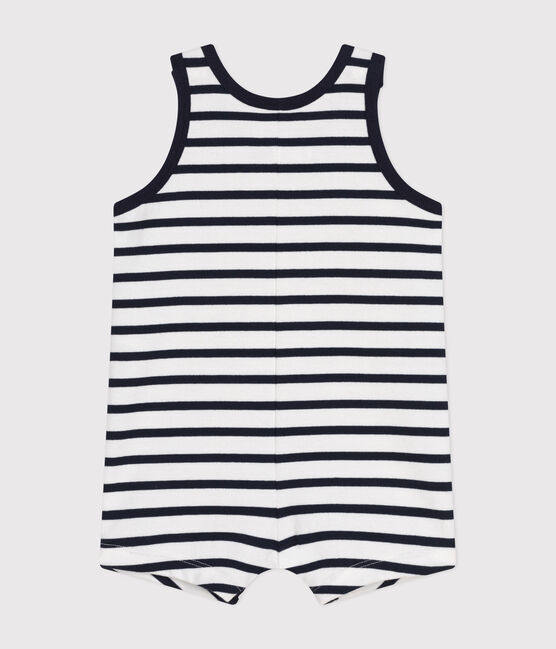 Kurzer Baby-Overall aus Jersey weiss MARSHMALLOW/blau SMOKING