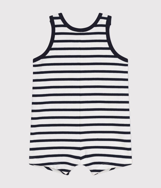 Kurzer Baby-Overall aus Jersey weiss/blau