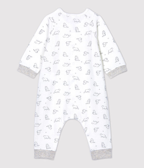Langer Baby-Overall aus Bio-Baumwolle mit Murmeltier-Muster weiss MARSHMALLOW/grau GRIS