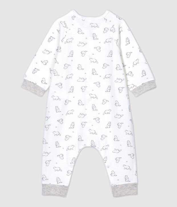 Langer Baby-Overall aus Bio-Baumwolle mit Murmeltier-Muster weiss/grau