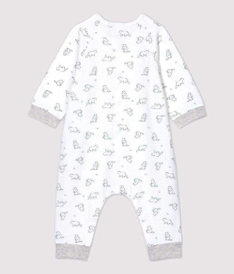 Langer Baby-Overall aus Bio-Baumwolle mit Murmeltier-Muster weiss/grau