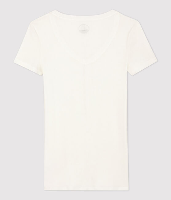 Damen-T-Shirt, leichter Rippstrick weiss MARSHMALLOW