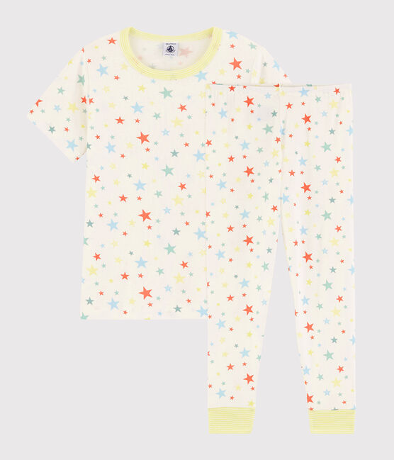 Kinderpyjama aus Bio-Baumwolle mit bunten Sternen für Jungen weiss MARSHMALLOW/weiss MULTICO