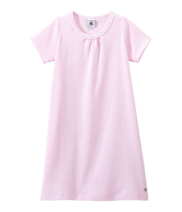 M&auml;dchen-Nachthemd mit Milleraies-Ringelmuster rosa/weiss