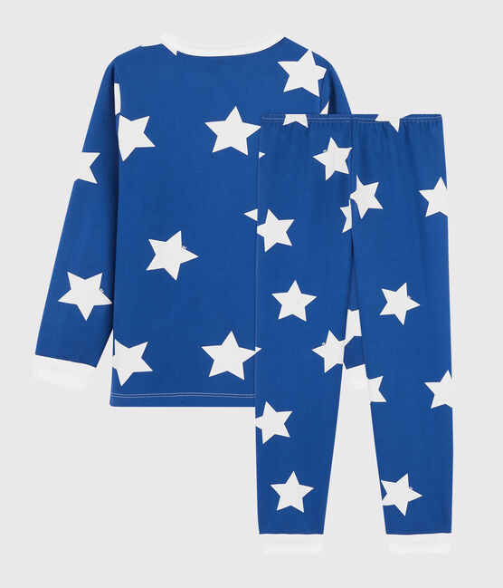 Kinderpyjama aus Molton mit Sternen blau MAJOR/weiss ECUME