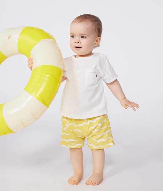 Kurzärmeliges Baby-T-Shirt aus geflammtem Jersey weiss MARSHMALLOW