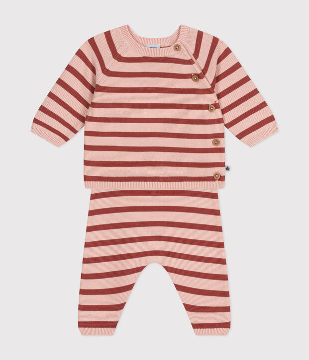 Baby-Set aus Baumwoll-Strick rosa/braun
