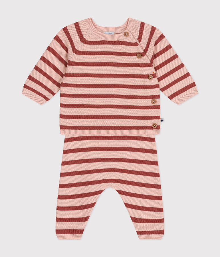 Baby-Set aus Baumwoll-Strick rosa/braun